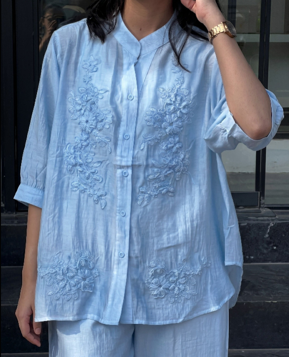 Shreya - Blue Floral Embroidered Co-ord Set