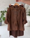 Esha - Chocolate Brown Floral Embroidered Shirt Pants Co-ord Set