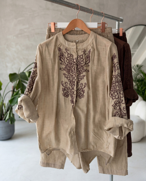 Esha - Cream Floral Embroidered Shirt Pants Co-ord Set